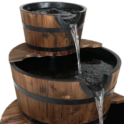 Sunnydaze 30"H Electric Wood Rustic Farmhouse Style 3-Tier Barrel Outdoor Water Fountain Image 2