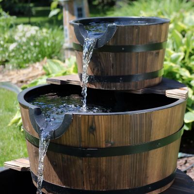 Sunnydaze 30"H Electric Wood Rustic Farmhouse Style 3-Tier Barrel Outdoor Water Fountain Image 3