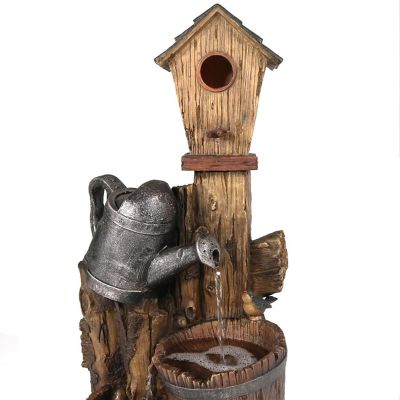 Sunnydaze 31"H Electric Polyresin Rustic Birdhouse and Garden Watering Can Outdoor Water Fountain Image 2
