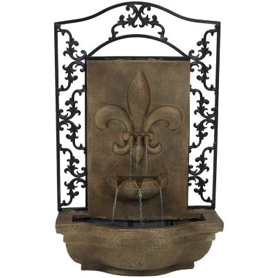 Sunnydaze 33"H Electric Polystone French Lily Design Outdoor Wall-Mount Water Fountain, Florentine Stone Finish Image 1