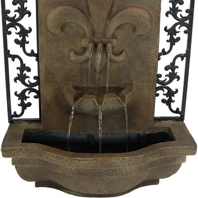 Sunnydaze 33"H Electric Polystone French Lily Design Outdoor Wall-Mount Water Fountain, Florentine Stone Finish Image 1