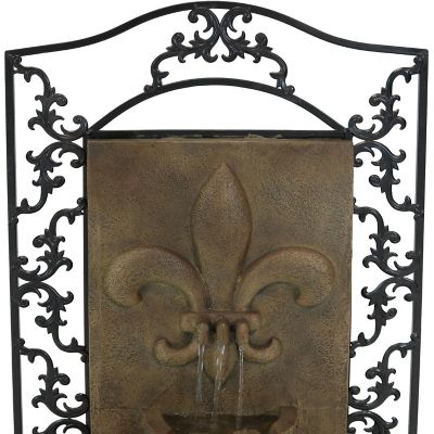 Sunnydaze 33"H Electric Polystone French Lily Design Outdoor Wall-Mount Water Fountain, Florentine Stone Finish Image 2