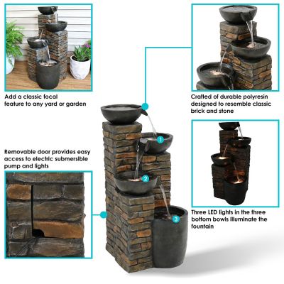 Sunnydaze 34"H Electric Polyresin Staggered Bowls Tiered Outdoor Water Fountain with LED Lights Image 3