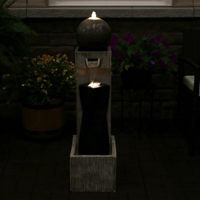 Sunnydaze 35"H Electric Polyresin Modern Artistry Column Outdoor Water Fountain with LED Lights Image 1