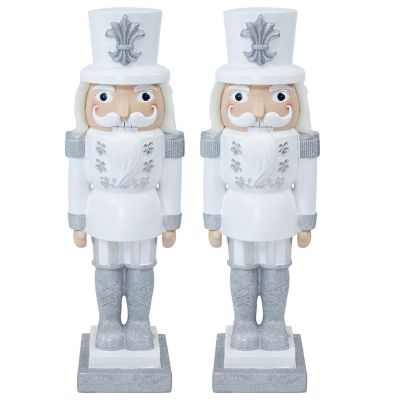 Sunnydaze 37" Sterling the Silver Christmas Nutcracker Statue - 2Pk Image 1