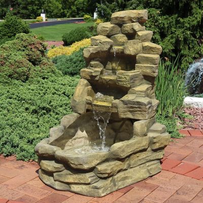 Sunnydaze 37"H Electric Fiberglass Stone Falls Waterfall Outdoor Water Fountain Image 1