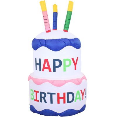 Sunnydaze 4 Foot Self Inflatable Blow Up Happy Birthday Cake Outdoor Lawn Decoration with LED Lights Image 1