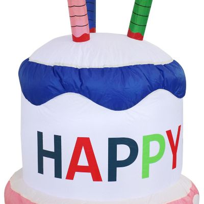 Sunnydaze 4 Foot Self Inflatable Blow Up Happy Birthday Cake Outdoor Lawn Decoration with LED Lights Image 2