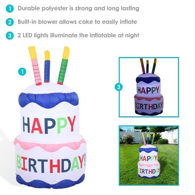 Sunnydaze 4 Foot Self Inflatable Blow Up Happy Birthday Cake Outdoor Lawn Decoration with LED Lights Image 3