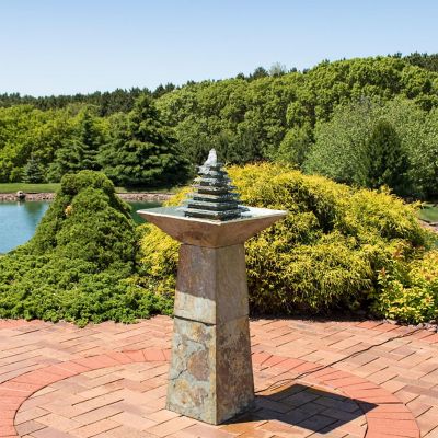 Sunnydaze 40"H Electric Natural Slate Layered Pyramid Tiered Outdoor Water Fountain with LED Light Image 1