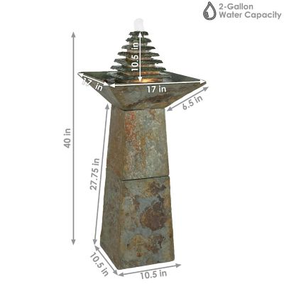 Sunnydaze 40"H Electric Natural Slate Layered Pyramid Tiered Outdoor Water Fountain with LED Light Image 2