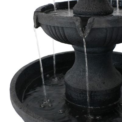Sunnydaze 43"H Electric Fiberglass and Resin 3-Tier Flower Blossom Outdoor Water Fountain, Black Finish Image 1