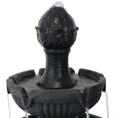 Sunnydaze 43"H Electric Fiberglass and Resin 3-Tier Flower Blossom Outdoor Water Fountain, Black Finish Image 2