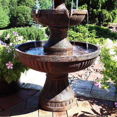 Sunnydaze 43"H Electric Fiberglass and Resin 3-Tier Flower Blossom Outdoor Water Fountain, Earth Finish Image 1