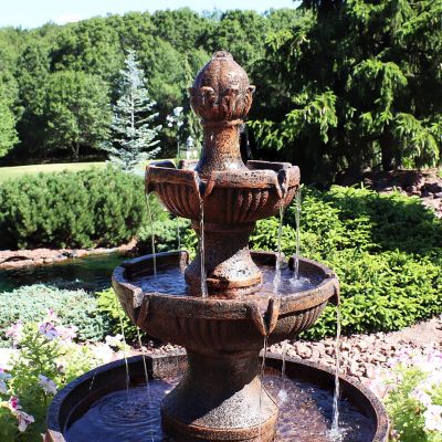 Sunnydaze 43"H Electric Fiberglass and Resin 3-Tier Flower Blossom Outdoor Water Fountain, Earth Finish Image 3