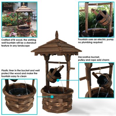 Sunnydaze 48"H Electric Fir Wood Old-Fashioned Wishing Well Outdoor Water Fountain Image 3