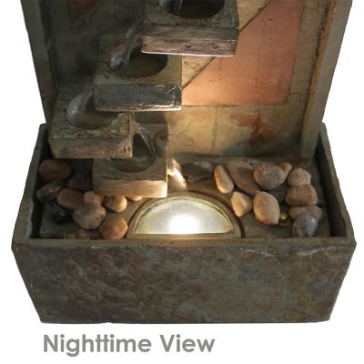 Sunnydaze 48"H Electric Natural Slate and Copper Accents Descending Staircase Outdoor Water Fountain with LED Light Image 1