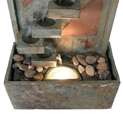 Sunnydaze 48"H Electric Natural Slate and Copper Accents Descending Staircase Outdoor Water Fountain with LED Light Image 2