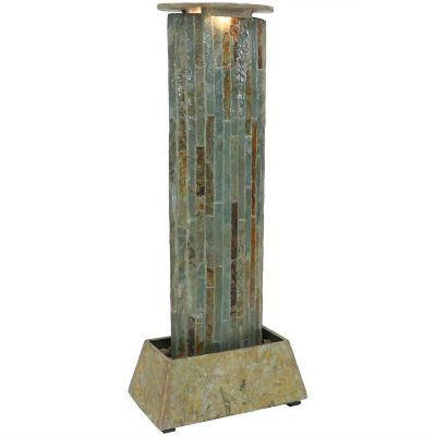 Sunnydaze 49"H Electric Natural Slate Tower Column Indoor/Outdoor Water Fountain with LED Light Image 1