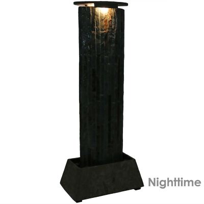 Sunnydaze 49"H Electric Natural Slate Tower Column Indoor/Outdoor Water Fountain with LED Light Image 1