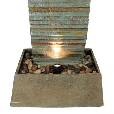 Sunnydaze 49"H Electric Spiraling Slate Outdoor Water Fountain with LED Lights Image 1