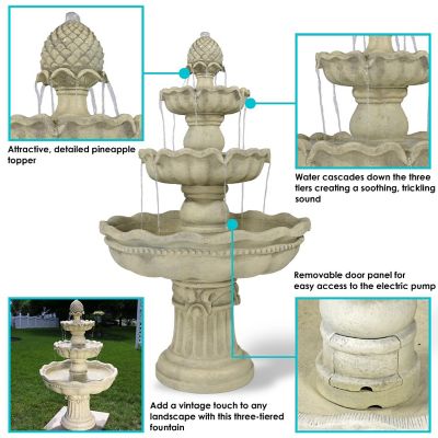 Sunnydaze 51"H Electric Polyresin and Fiberglass 3-Tier Pineapple Top Outdoor Water Fountain Image 3