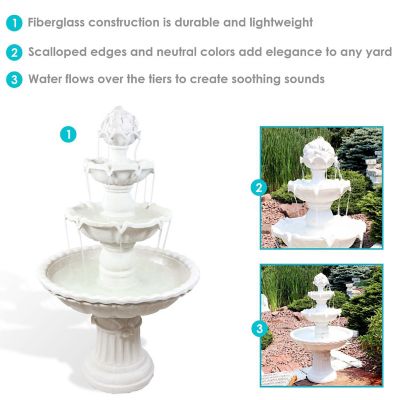 Sunnydaze 52"H Electric Fiberglass 4-Tier Fruit Top Outdoor Water Fountain, White Finish Image 3
