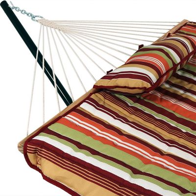 Sunnydaze Cotton Rope Freestanding Hammock with Spreader Bar with Portable Steel Stand and Pad and Pillow Set - 12' Stand - Tropical Orange Image 2