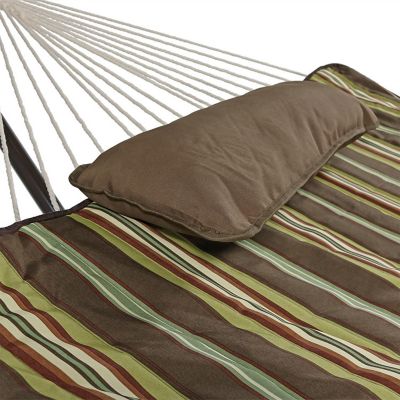 Sunnydaze Cotton Rope Hammock with Spreader Bar with Portable Freestanding Steel Stand and Pad and Pillow Set - 12' Stand - Desert Stripe Image 2