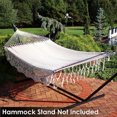 Sunnydaze Deluxe Handwoven Cotton and Nylon American-Style Mayan Hammock with Spreader Bars -770 lb Weight Capacity - Natural Image 1