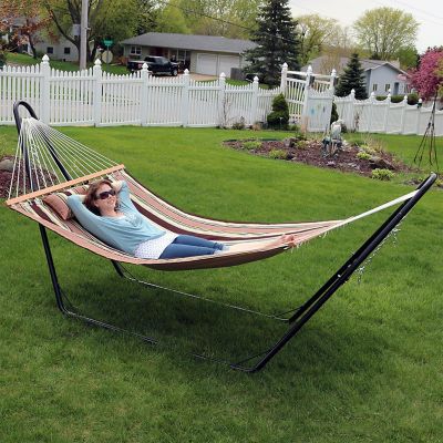Sunnydaze Double Quilted Fabric Hammock with Universal Steel Stand - 450-Pound Capacity - Sandy Beach Image 3