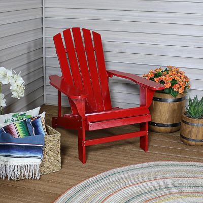 Sunnydaze Fir Wood Painted Finish Coastal Bliss Outdoor Adirondack Chair, Red Image 1