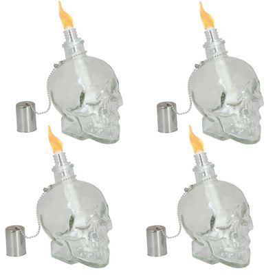 Sunnydaze Grinning Skull Glass Tabletop Torches - Clear - 4-Pack Image 1