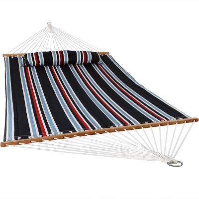 Sunnydaze Heavy Duty 450-Pound Capacity Quilted Fabric Hammock Two-Person with Spreader Bars - Nautical Stripe Image 1