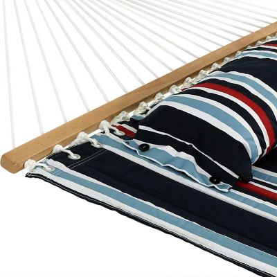 Sunnydaze Heavy Duty 450-Pound Capacity Quilted Fabric Hammock Two-Person with Spreader Bars - Nautical Stripe Image 2