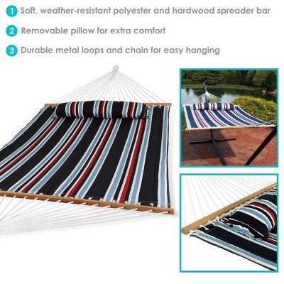 Sunnydaze Heavy Duty 450-Pound Capacity Quilted Fabric Hammock Two-Person with Spreader Bars - Nautical Stripe Image 3
