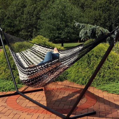 Sunnydaze Heavy-Duty Family Size XXL Mayan Hammock with Thick Cord - 625 lb Weight Capacity - Black/Natural Image 1