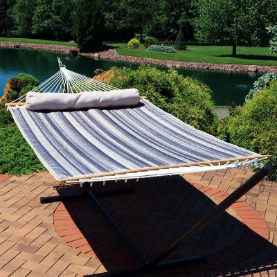 Sunnydaze Heavy-Duty Quilted Fabric Hammock Two-Person with Spreader Bars - 450 lb Weight Capacity - Mountainside Image 1