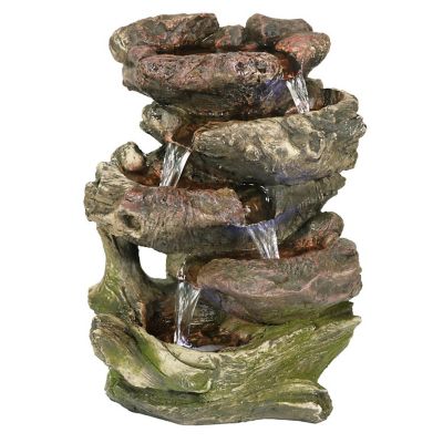 Sunnydaze Indoor Decorative Calming 5-Step Rock Falls Waterfall Tabletop Water Fountain with LED Lights - 14" Image 1
