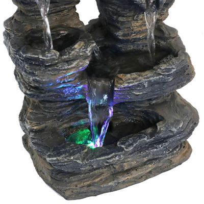 Sunnydaze Indoor Decorative Five Stream Rock Cavern Tabletop Water Fountain with Multi-Colored LED Lights - 13" Image 1