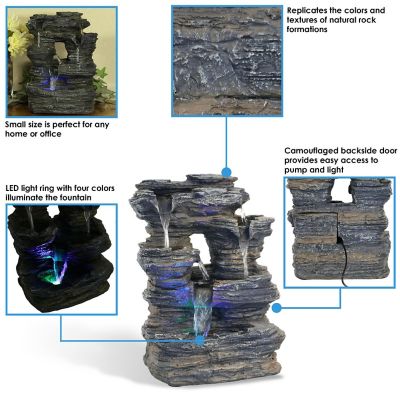 Sunnydaze Indoor Decorative Five Stream Rock Cavern Tabletop Water Fountain with Multi-Colored LED Lights - 13" Image 3