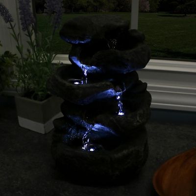 Sunnydaze Indoor Home Decorative Relaxing Stacked Rocks Tabletop Water Fountain with LED Lights - 10" Image 1