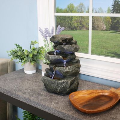 Sunnydaze Indoor Home Decorative Relaxing Stacked Rocks Tabletop Water Fountain with LED Lights - 10" Image 3