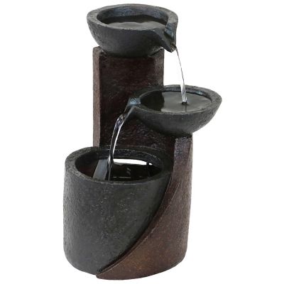 Sunnydaze Indoor Home Decorative Resin 3-Tier Descending Bowls Tabletop Water Fountain - 9" - Dark Brown Image 1