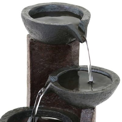 Sunnydaze Indoor Home Decorative Resin 3-Tier Descending Bowls Tabletop Water Fountain - 9" - Dark Brown Image 2