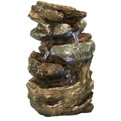 Sunnydaze Indoor Home Decorative Tiered Rock and Log Waterfall Tabletop Water Fountain with LED Lights - 10" Image 1