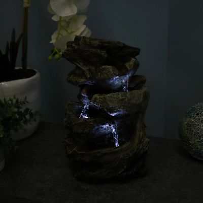 Sunnydaze Indoor Home Decorative Tiered Rock and Log Waterfall Tabletop Water Fountain with LED Lights - 10" Image 1