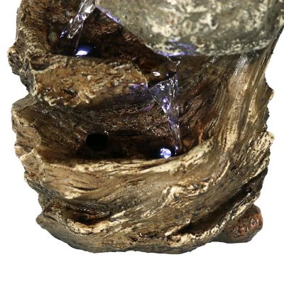 Sunnydaze Indoor Home Decorative Tiered Rock and Log Waterfall Tabletop Water Fountain with LED Lights - 10" Image 2
