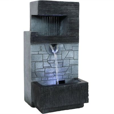 Sunnydaze Indoor Home Office Polyresin Modern Tiered Brick Wall Tabletop Water Fountain with LED Light - 13" Image 1