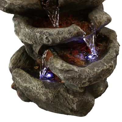 Sunnydaze Indoor Home Office Relaxing 6-Tiered Stone Falls Tabletop Water Fountain with LED Lights - 15" Image 2